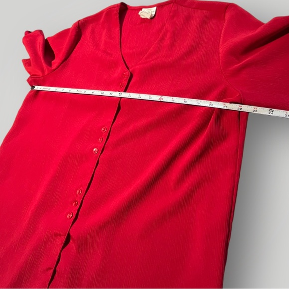 Vintage JR Bentley Red Button Down Short Sleeve Blouse Top - Picture 7 of 12